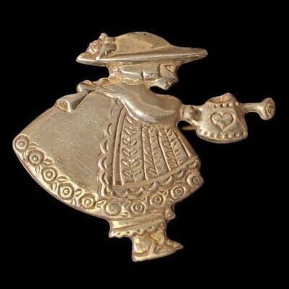 Mary Engelbreit Vintage Me Little Girl Watering Sterling 925 Silver Brooch Pin